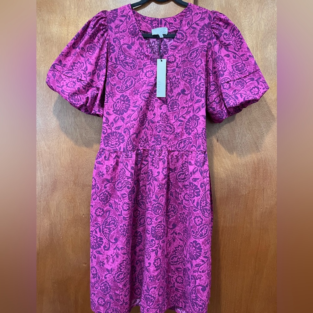 NWT Pinch Paisley Puff Sleeve Midi Dress in Magenta